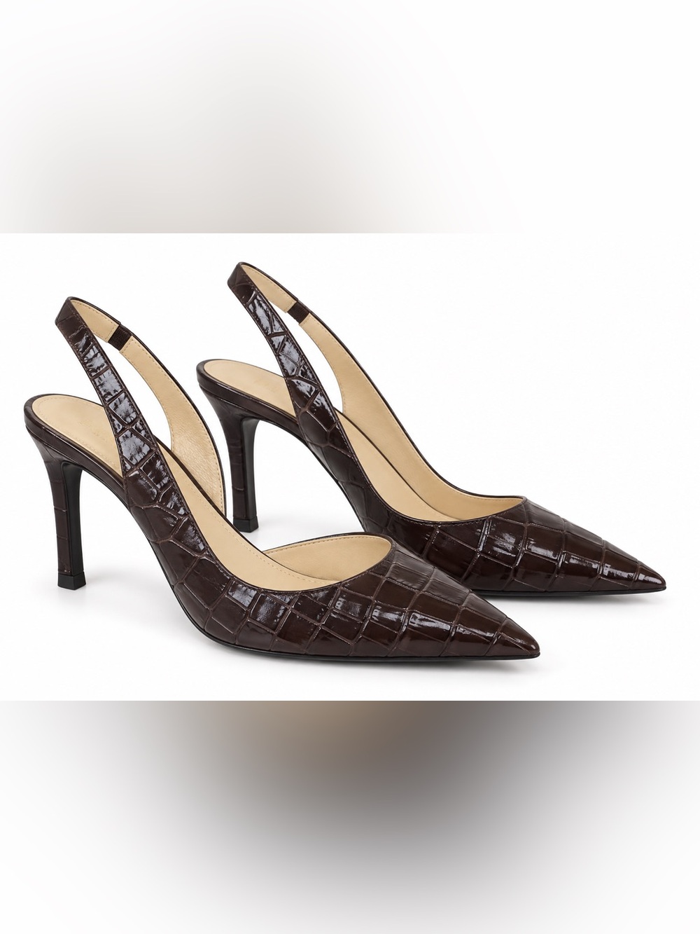 Michael Kors Chocolate Brown Croc-Embossed Leather Slingback Heels Size 7 NIB